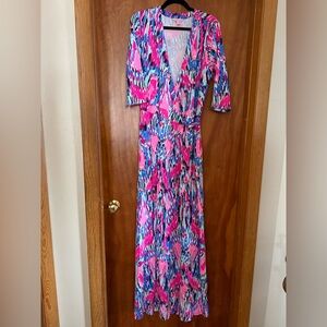 Lilly Pulitzer Marvista Wrap Maxi Dress in Free Spirit, Size XL, EUC